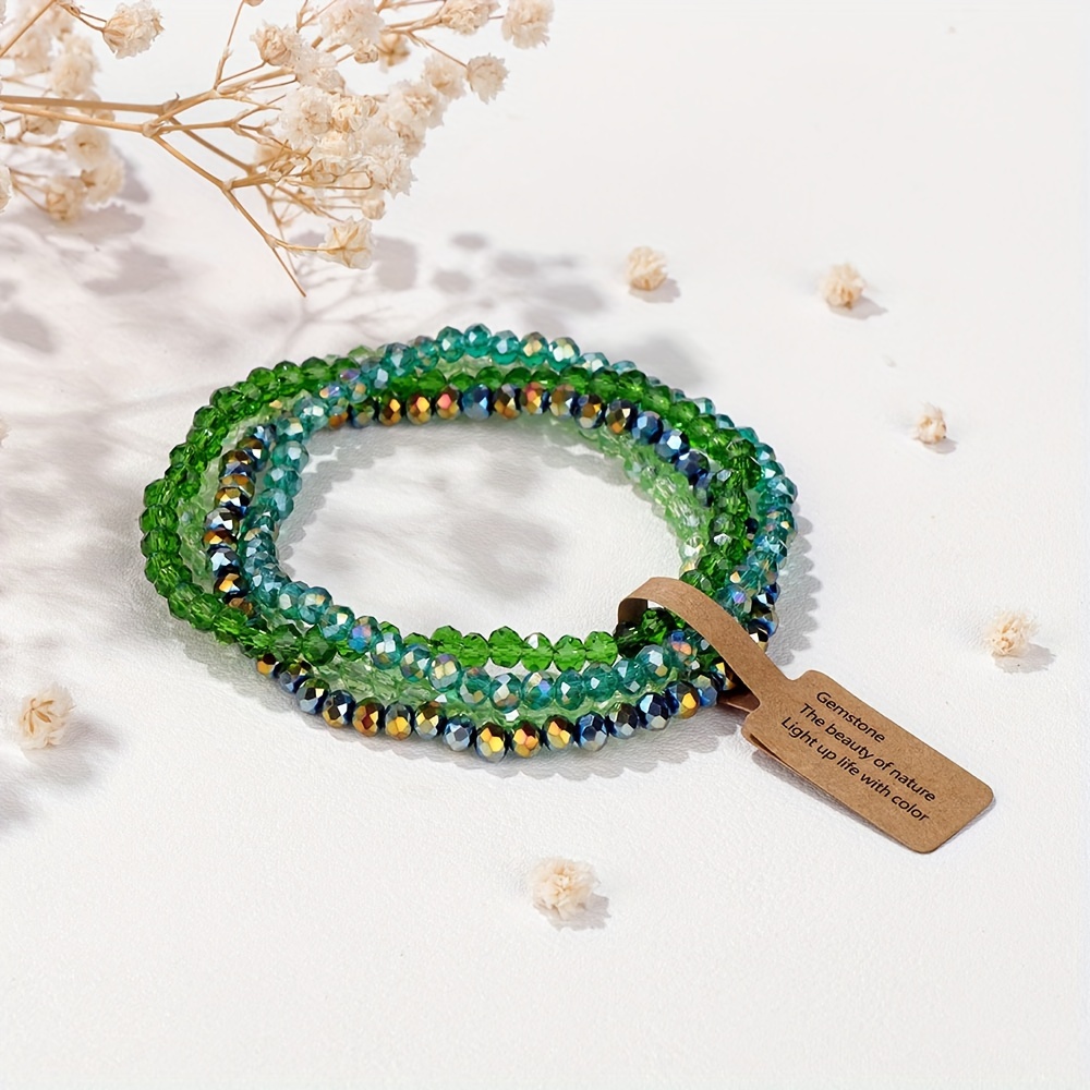 4pcs Boho Style Glass Bead Elastic Bracelets Colorful Jewelry